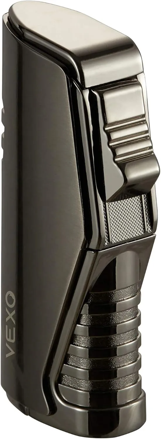 VEXO Unique Torch Triple Jet Flame Lighter with Gas Window, Refillable Windproof Lighter, Great Gift Idea (Butane NOT Included) (Black)