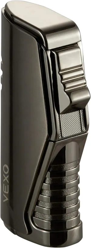 VEXO Unique Torch Triple Jet Flame Lighter with Gas Window, Refillable Windproof Lighter, Great Gift Idea (Butane NOT Included) (Black)