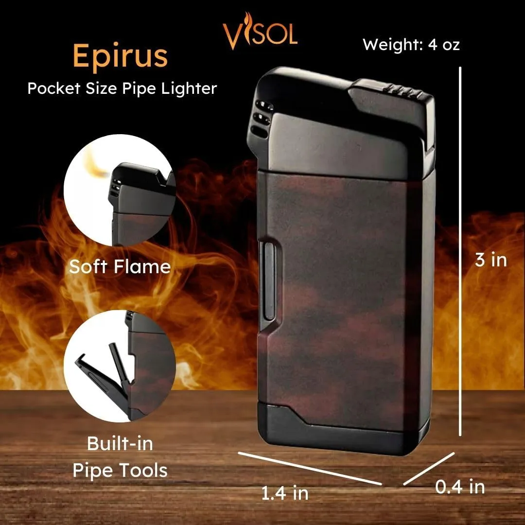 Visol Epirus Soft Flame Refillable Gas Lighter, Built-in Pipe Tools, Windproof Adjustable Flame Lighter (Shipped Without Butane)