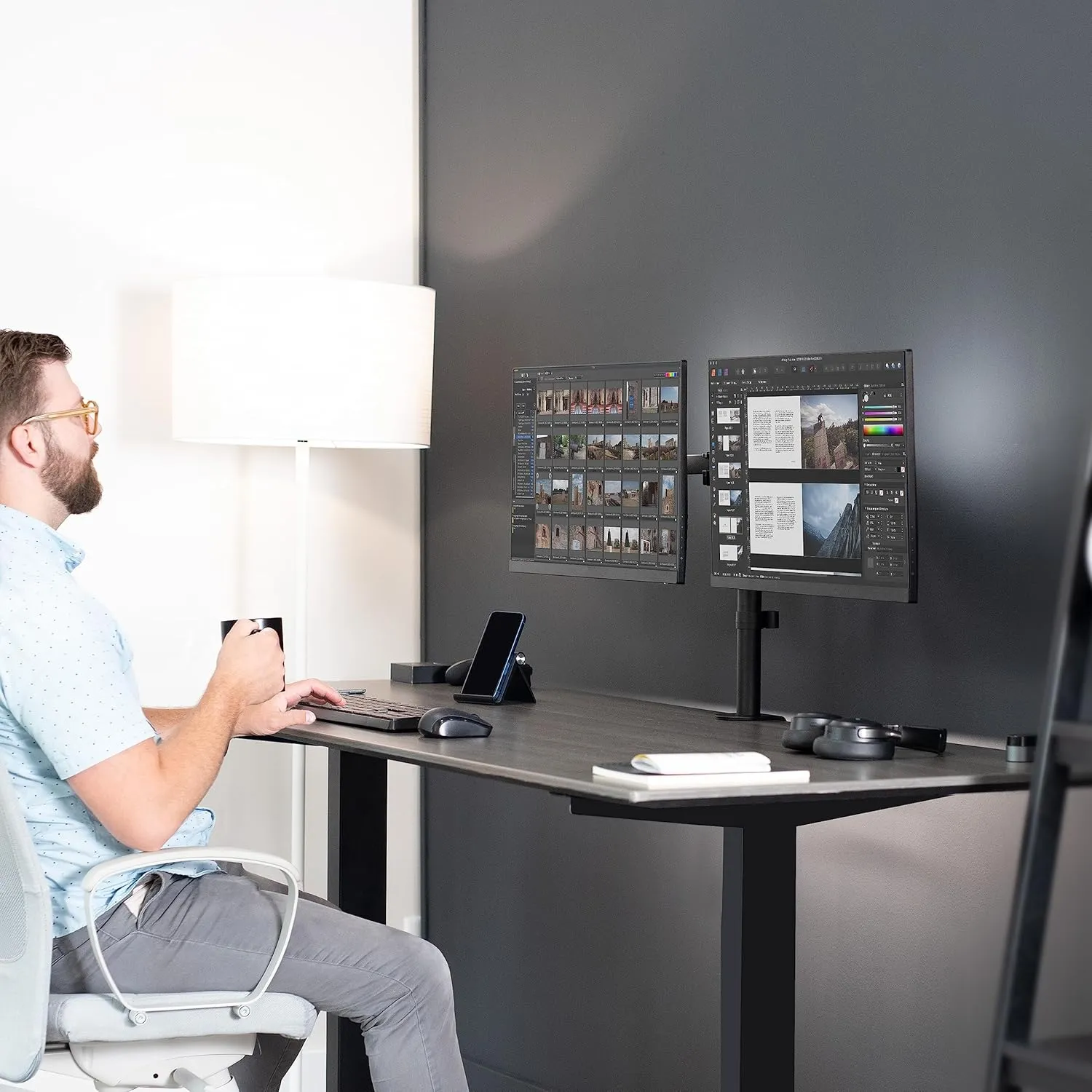 VIVO Dual Monitor Desk Mount, Heavy Duty Fully Adjustable Steel Stand, Holds 2 Computer Screens up to 30 inches and Max 22lbs Each, Black, STAND-V002