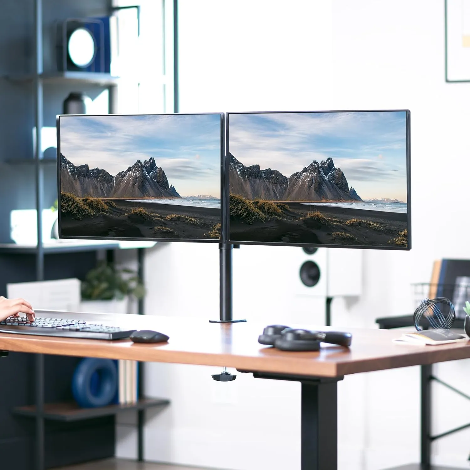 VIVO Dual Monitor Desk Mount, Heavy Duty Fully Adjustable Steel Stand, Holds 2 Computer Screens up to 30 inches and Max 22lbs Each, Black, STAND-V002