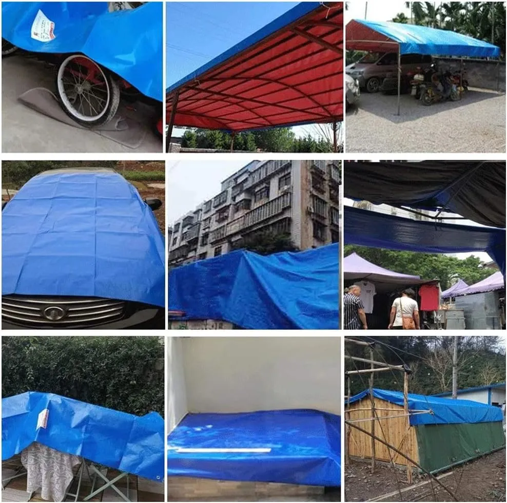 Waterproof Lightweight Tarpaulin Cover Ground Sheet Cover Heavy Duty Tarp Camping Sheet with Eyelets, for Canopy Tent Garden Pool Truck,Blue,1x2m (Blue 10x10m)