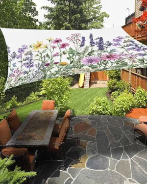 Waterproof Sun Shade Sail Spring Rustic Wildflowers Pink Daisy Lavender Flower Outdoor Patio Sun Shades Canopy UV Block Waterproof Sunshade for Garden Backyard Deck Pergola 12x16 Ft