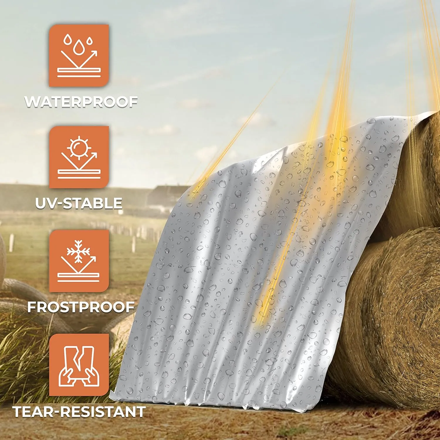 Waterproof Tarps 28x48 ft - 150 GSM, Heavy Duty Tarp, UV & Frost-Resistant Tarpaulin, Silver, Tearproof, Weatherproof Cover for Hay Stacks, Barns, Farm, Ranches, Silage, Equipment, Agriculture