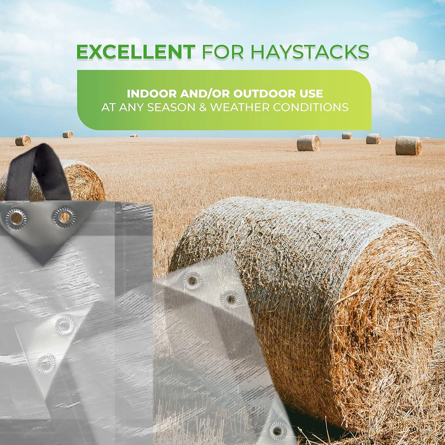 Waterproof Tarps 28x48 ft - 150 GSM, Heavy Duty Tarp, UV & Frost-Resistant Tarpaulin, Silver, Tearproof, Weatherproof Cover for Hay Stacks, Barns, Farm, Ranches, Silage, Equipment, Agriculture