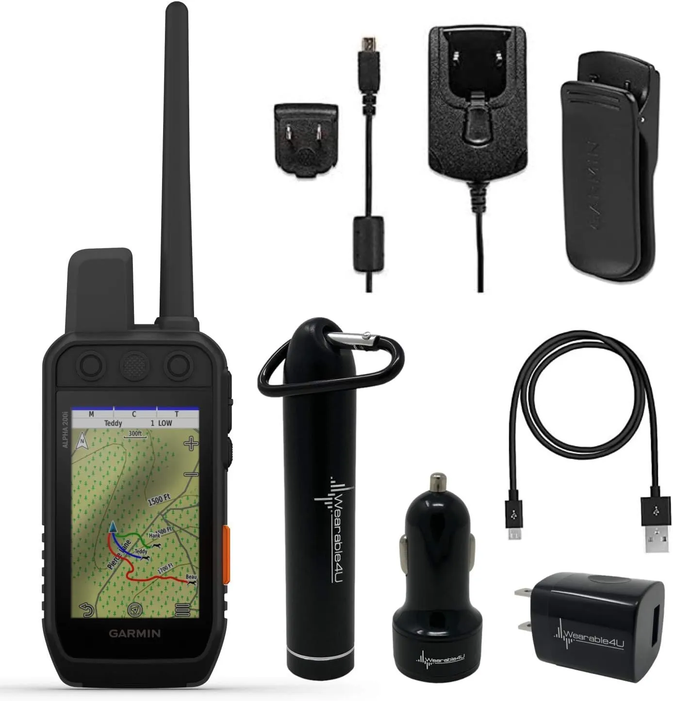 Wearable4U Garmin Alpha 200i Dog Tracking Handheld, Utilizes inReach Technology, Sunlight-readable 3.5" Touchscreen Power Pack Bundle