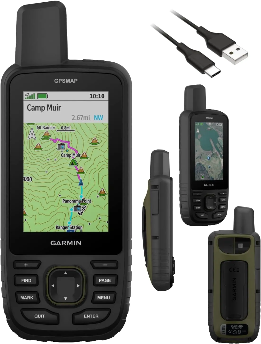 Wearable4U - Garmin GPSMAP 67 Rugged Hiking Handheld, Expanded GNSS Support, 3in Display with Power Pack Bundle