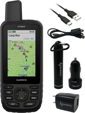 Wearable4U - Garmin GPSMAP 67 Rugged Hiking Handheld, Expanded GNSS Support, 3in Display with Power Pack Bundle