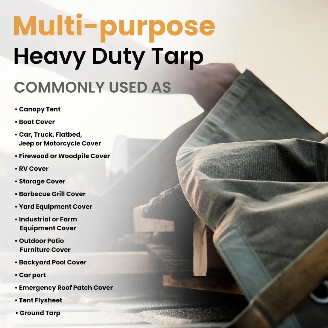 WHITEDUCK Canvas Tarp Heavy Duty Waterproof 18 oz. Mold & UV Resistant, Rustproof Grommets, Industrial & Commercial Cloth Tarp (Cut Size: 7'x9', Finished Size: 6'6" x 8'6", Olive)