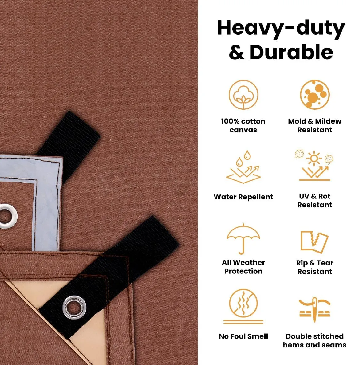 WHITEDUCK Canvas Tarp Heavy Duty Waterproof 18 oz. Mold & UV Resistant, Rustproof Grommets, Industrial & Commercial Cloth Tarp (Cut Size: 7'x9', Finished Size: 6'6" x 8'6", Olive)