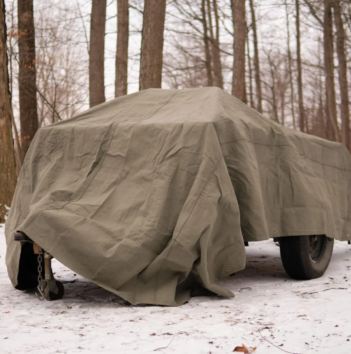 WHITEDUCK Canvas Tarp Heavy Duty Waterproof 18 oz. Mold & UV Resistant, Rustproof Grommets, Industrial & Commercial Cloth Tarp (Cut Size: 7'x9', Finished Size: 6'6" x 8'6", Olive)