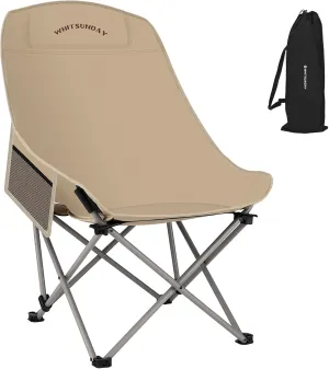 Whitsunday Camping Chair,Compact Backpacking Outdoor Chair,High Back Portable Folding Moon Chair for Heavy People,Beach Chair with Side Pocket-Khaki