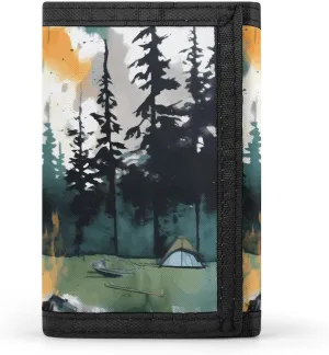 Wilderness Nature Camping Wallet Compact Trifold Wallet with Keychain Lightweight & Durable Purse for Outdoor