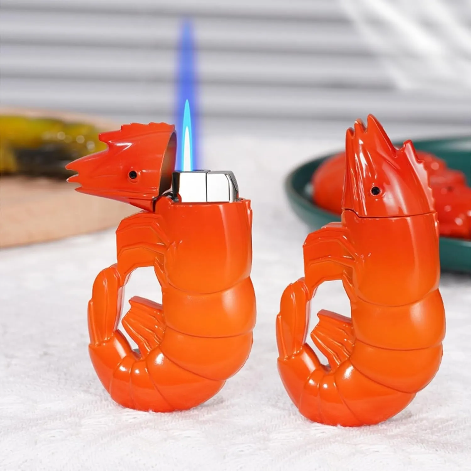 Windproof Butane Torch Lighter, Unique Creative Prawn Design Ornament Lighter, Adjustable Flame, Refillable Butane Gas, Suitable for Candles, Cigars, Outdoor Gifts(2pc-c)