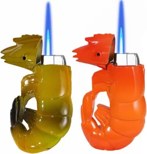 Windproof Butane Torch Lighter, Unique Creative Prawn Design Ornament Lighter, Adjustable Flame, Refillable Butane Gas, Suitable for Candles, Cigars, Outdoor Gifts(2pc-c)