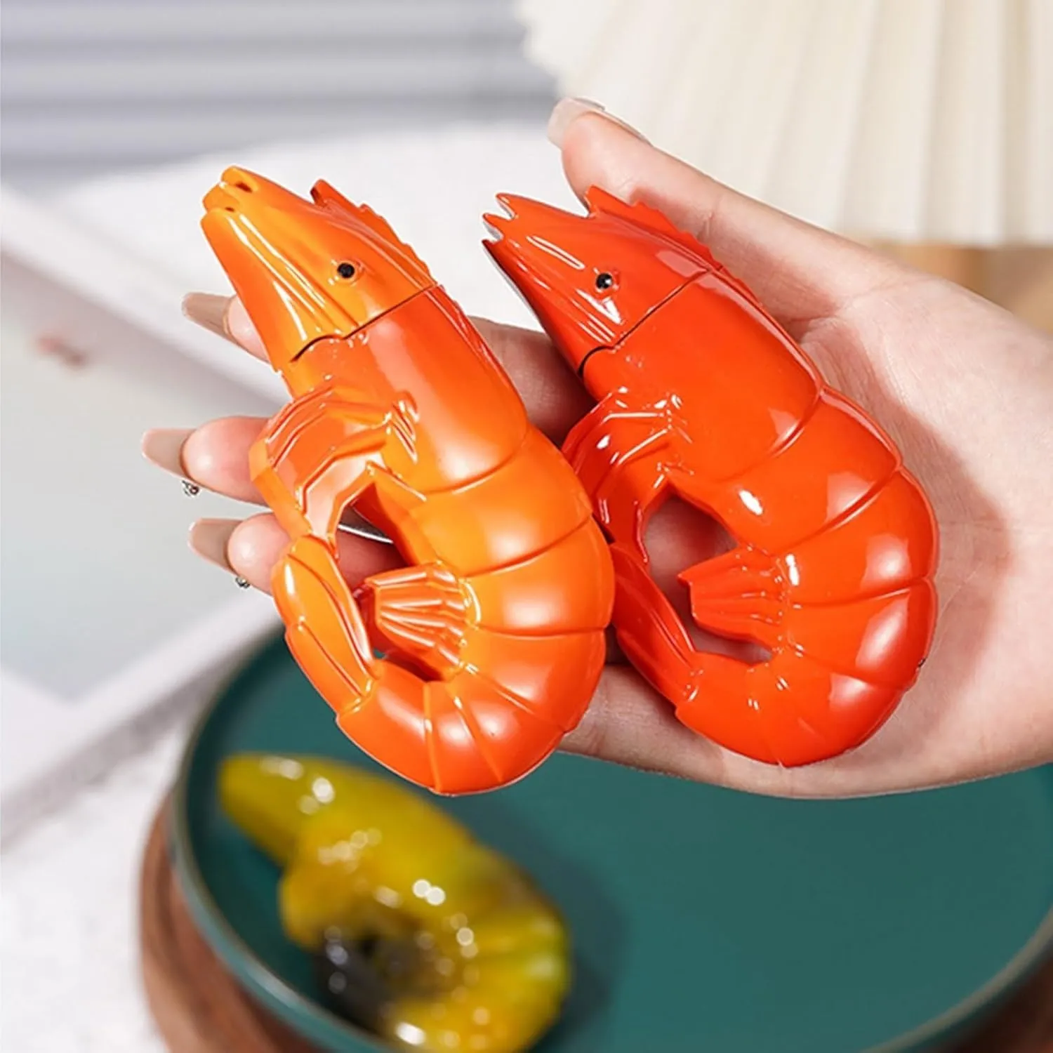 Windproof Butane Torch Lighter, Unique Creative Prawn Design Ornament Lighter, Adjustable Flame, Refillable Butane Gas, Suitable for Candles, Cigars, Outdoor Gifts(2pc-c)