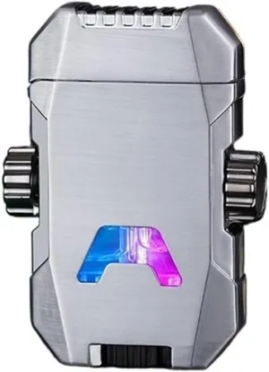 Windproof Dual Flush Waterproof Metal Butane Torch Lighter, Adjustable Dual Flame Inflatable Clear Visible Beam Lighter, Candle Lighter Outdoor Camping Gift for Men (Butane Not Included)(Silver)