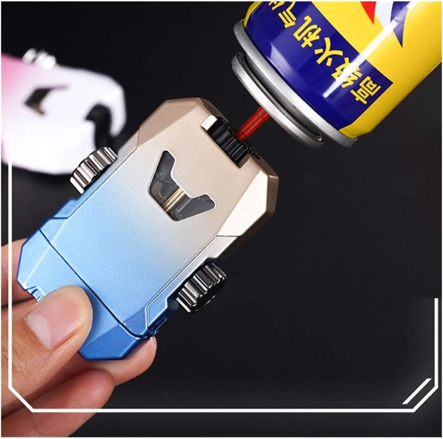 Windproof Dual Flush Waterproof Metal Butane Torch Lighter, Adjustable Dual Flame Inflatable Clear Visible Beam Lighter, Candle Lighter Outdoor Camping Gift for Men (Butane Not Included)(Silver)