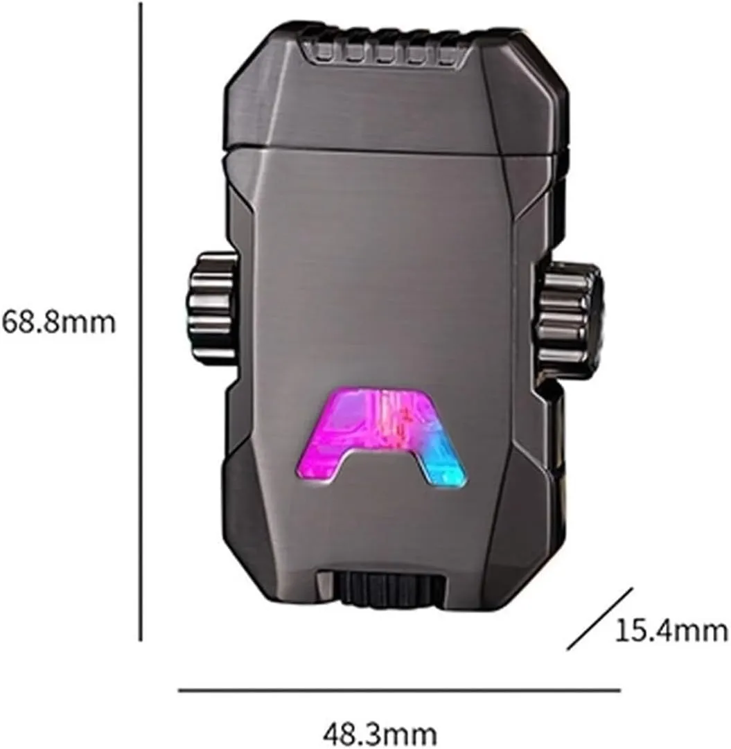 Windproof Dual Flush Waterproof Metal Butane Torch Lighter, Adjustable Dual Flame Inflatable Clear Visible Beam Lighter, Candle Lighter Outdoor Camping Gift for Men (Butane Not Included)(Silver)