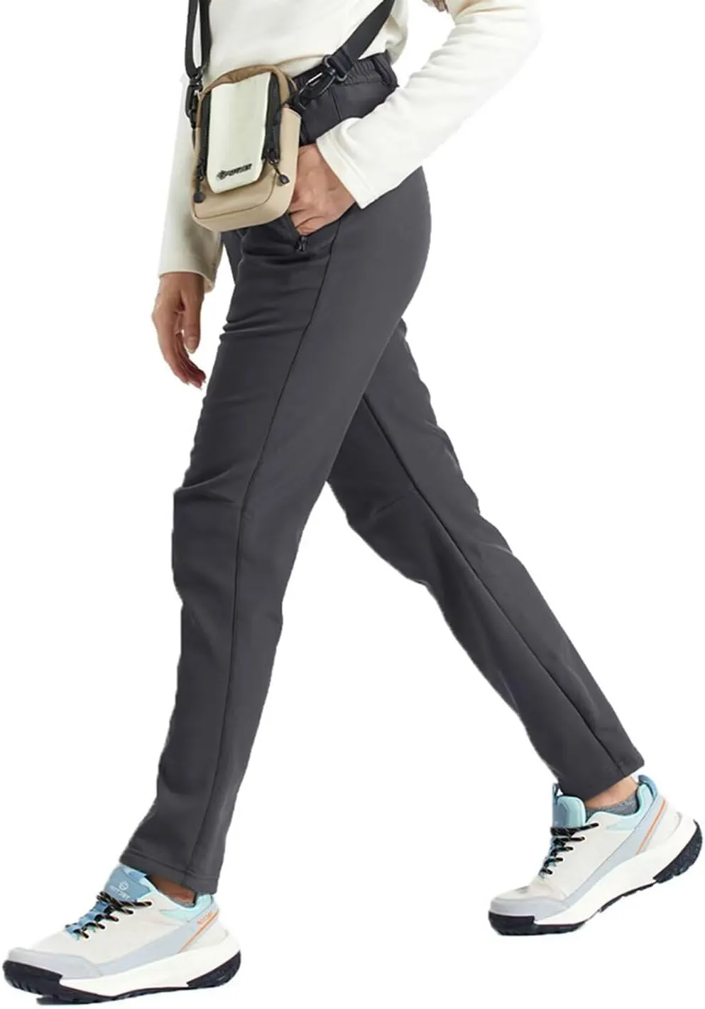 Women's Hiking Cargo Pants Waterproof Fleece Quick-Dry Softshell Slim with with Pockets for Camping Trekking Travel