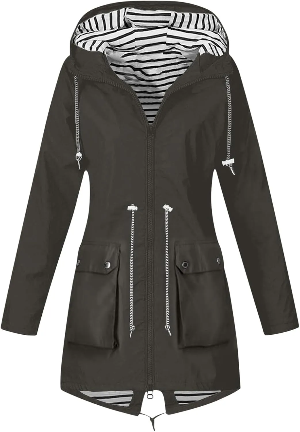 Women's Raincoat Windbreaker Zipper Hoodies Rain Jacket Waterproof Lightweight Outdoor Coat Hooded Trench Coats