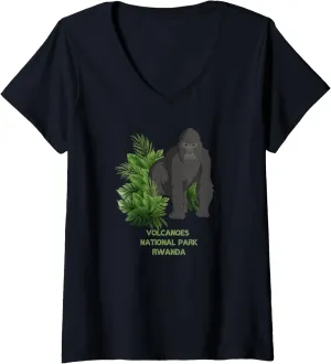 Womens Volcanoes National Park Gorilla Trekking Rwanda V-Neck T-Shirt