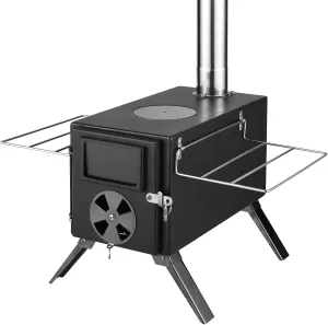 Wood Burning Stove Portable Camping Outdoor Fire Pit Black Stainless Steel Tent Stove for Cooking & Heating Campfire Cooking