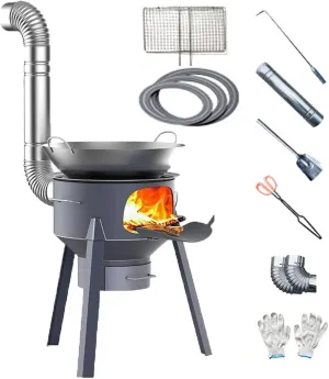 Wood Burning Stove Set with Pot Stand Steel and Compact Stove Camping Stove Portable for Backpacking, Camping, and Home 9 Piece Set