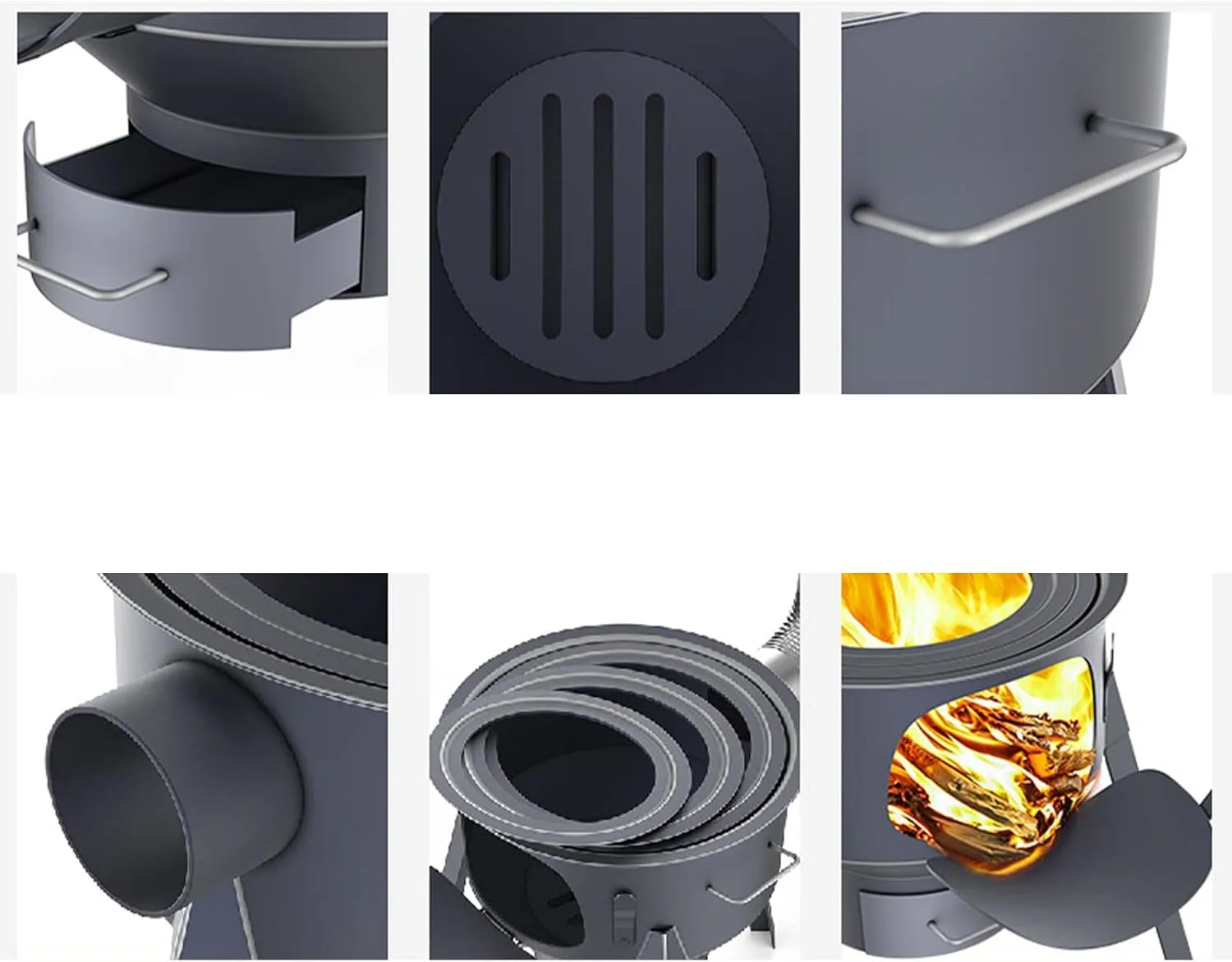 Wood Burning Stove Set with Pot Stand Steel and Compact Stove Camping Stove Portable for Backpacking, Camping, and Home 9 Piece Set