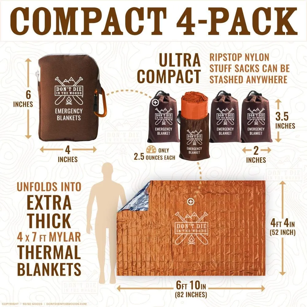 World’s Toughest Emergency Blankets [4-Pack] Extra-Thick Thermal Mylar Foil Space Blanket | Waterproof Ultralight Outdoor Survival Gear For Hiking, Camping, Running, Emergency, First Aid Kits [Orange]