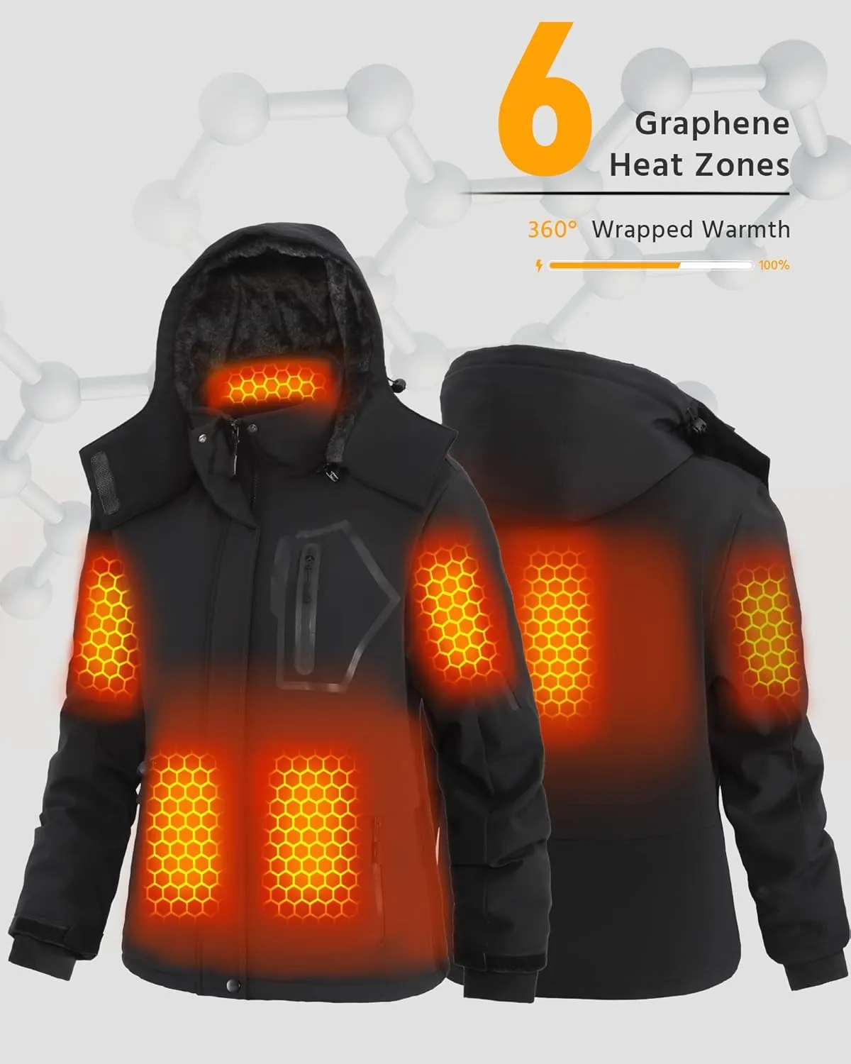 Wulcea Graphene Heated Jacket For Women 12V 18400mAh Fast Charge With Large Capacity