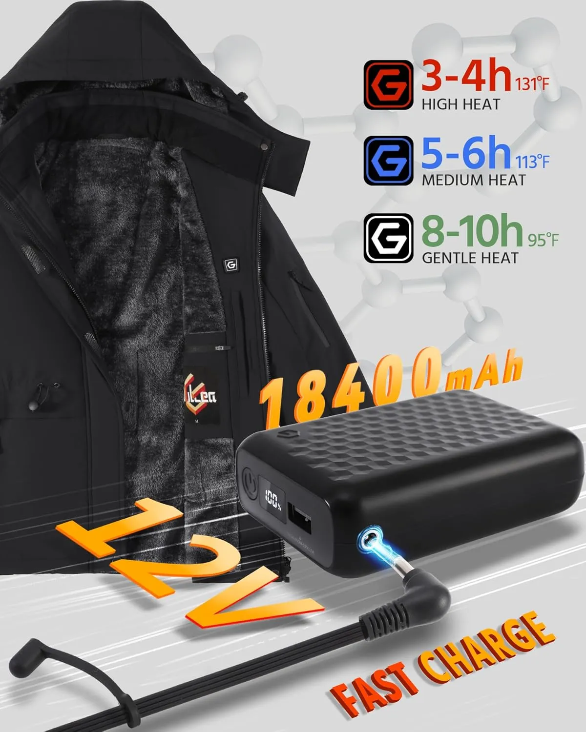 Wulcea Graphene Heated Jacket For Women 12V 18400mAh Fast Charge With Large Capacity