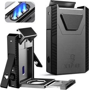 XIFEI Cigar Lighter Triple-Jet Flame, with Integrated Cigar Puncher and Double-Blade Cigar Cutter (Black)