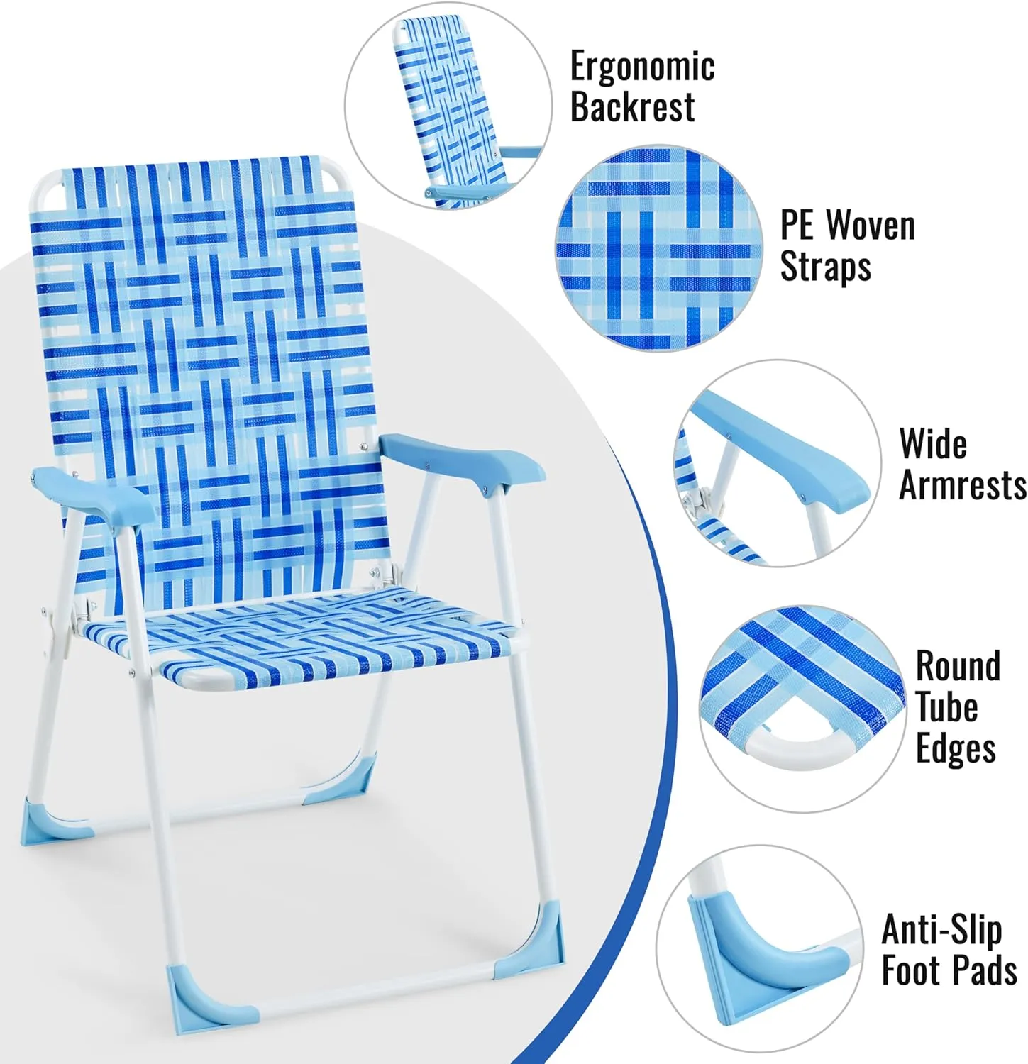 Yaheetech Patio Webbed Lawn Chairs, Outdoor Nylon Fabric Portable Camping Chair Folding Dining Chairs for Beach Yard Garden