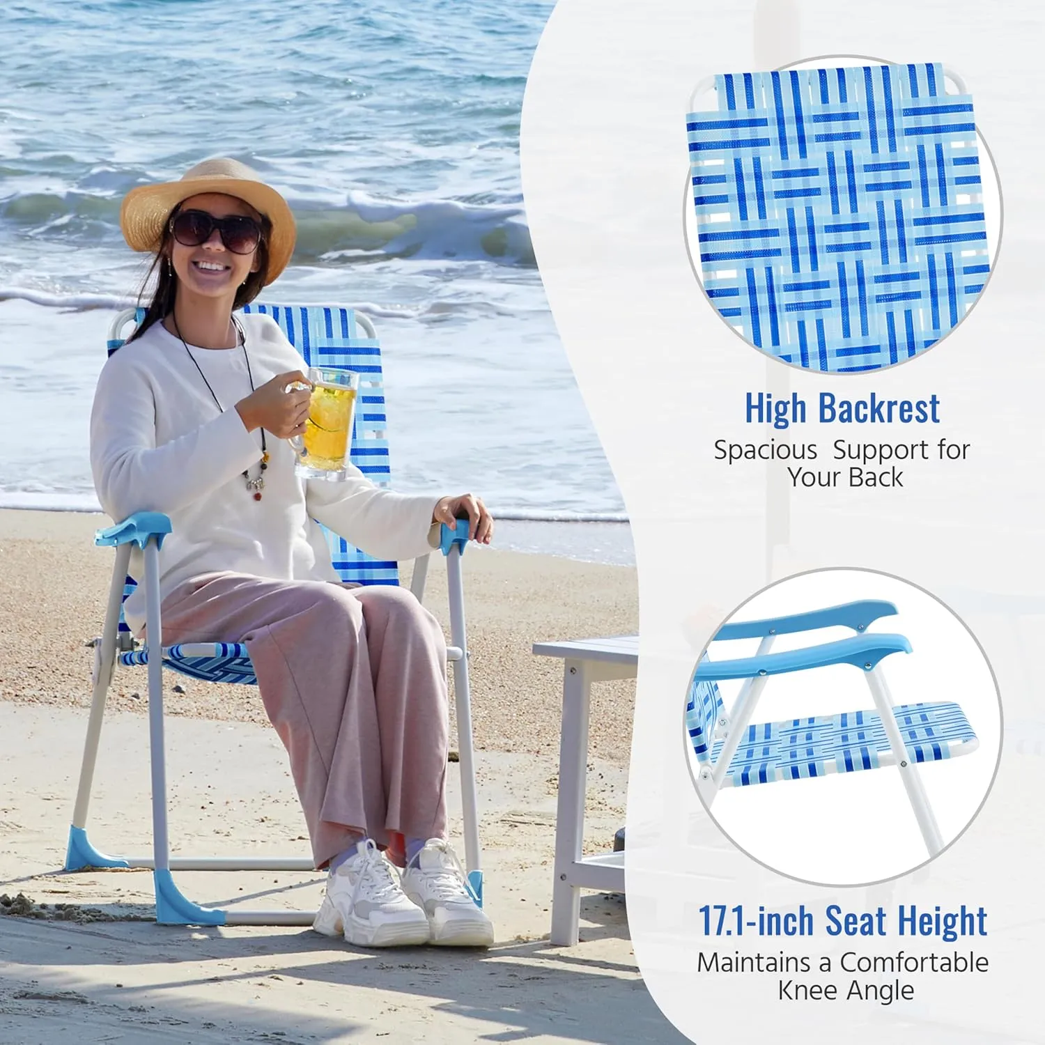 Yaheetech Patio Webbed Lawn Chairs, Outdoor Nylon Fabric Portable Camping Chair Folding Dining Chairs for Beach Yard Garden
