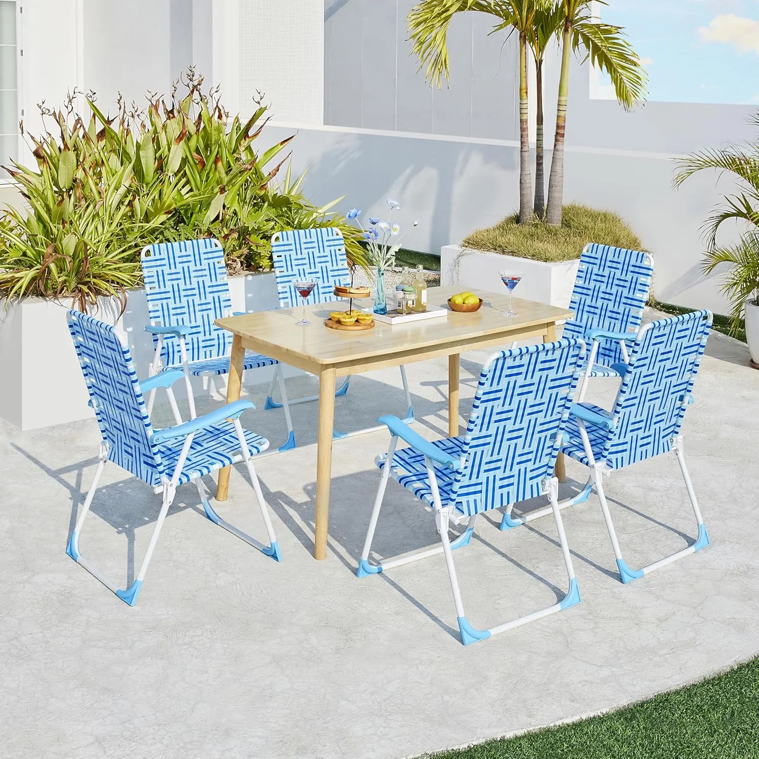 Yaheetech Patio Webbed Lawn Chairs, Outdoor Nylon Fabric Portable Camping Chair Folding Dining Chairs for Beach Yard Garden