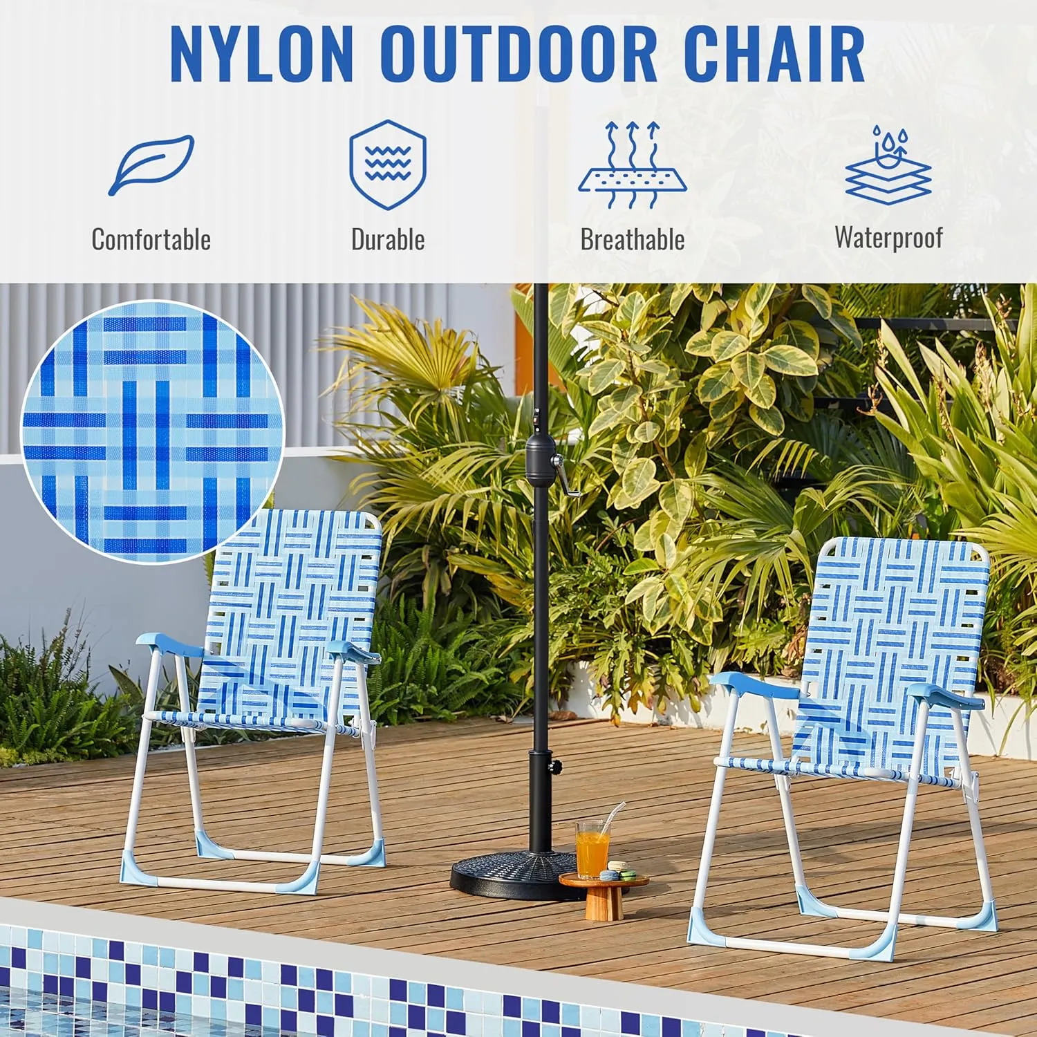 Yaheetech Patio Webbed Lawn Chairs, Outdoor Nylon Fabric Portable Camping Chair Folding Dining Chairs for Beach Yard Garden
