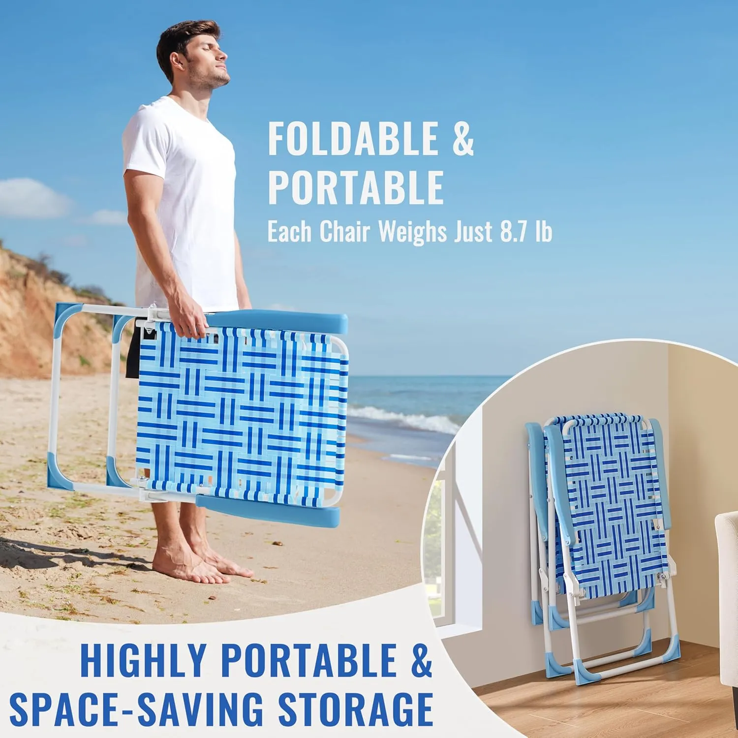 Yaheetech Patio Webbed Lawn Chairs, Outdoor Nylon Fabric Portable Camping Chair Folding Dining Chairs for Beach Yard Garden
