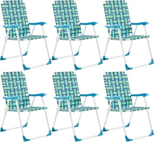 Yaheetech Patio Webbed Lawn Chairs, Outdoor Nylon Fabric Portable Camping Chair Folding Dining Chairs for Beach Yard Garden