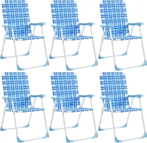 Yaheetech Patio Webbed Lawn Chairs, Outdoor Nylon Fabric Portable Camping Chair Folding Dining Chairs for Beach Yard Garden
