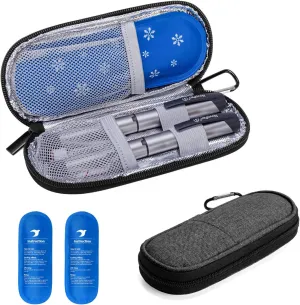 Yarwo Insulin Cooler Travel Case with 2 x TSA Approved Ice Packs, Diabetic Supplies Organizer Insulated Cooling Bag for Insulin Pens, Syringes and Diabetes Testing Kit, Lightweight for Trip, Gray