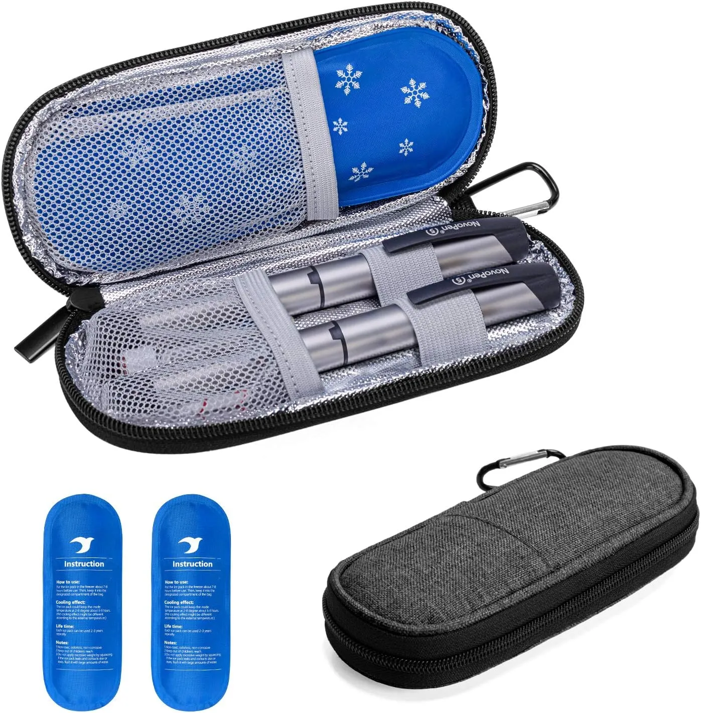 Yarwo Insulin Cooler Travel Case with 2 x TSA Approved Ice Packs, Diabetic Supplies Organizer Insulated Cooling Bag for Insulin Pens, Syringes and Diabetes Testing Kit, Lightweight for Trip, Gray