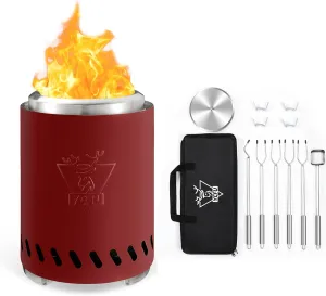 YEFU Tabletop Fire Pit 9.7 x 7.1 in Red Low Smoke Camping Stove&YEFU Portable Fire Pit Accessories,Fueled by Pellets or Wood, with Travel Bag & 2 Mini Sticks & Fireproof Mat