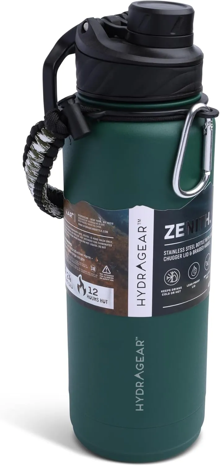 Zenith Chugger Stainless Steel Bottle with Carabiner, Compass, Signal Whistle, and Fire Starter - 40 Oz - Rosemary Powder Coat
