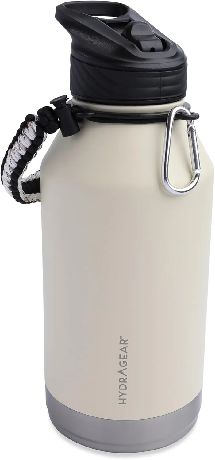 Zenith Straw Stainless Steel Bottle with Carabiner, Compass, Signal Whistle, and Fire Starter - 64 Oz - Swan Song Powder Coat