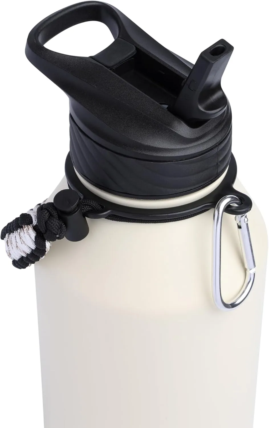Zenith Straw Stainless Steel Bottle with Carabiner, Compass, Signal Whistle, and Fire Starter - 64 Oz - Swan Song Powder Coat