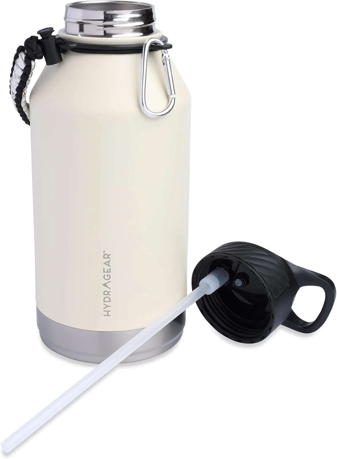 Zenith Straw Stainless Steel Bottle with Carabiner, Compass, Signal Whistle, and Fire Starter - 64 Oz - Swan Song Powder Coat