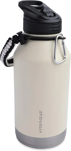 Zenith Straw Stainless Steel Bottle with Carabiner, Compass, Signal Whistle, and Fire Starter - 64 Oz - Swan Song Powder Coat
