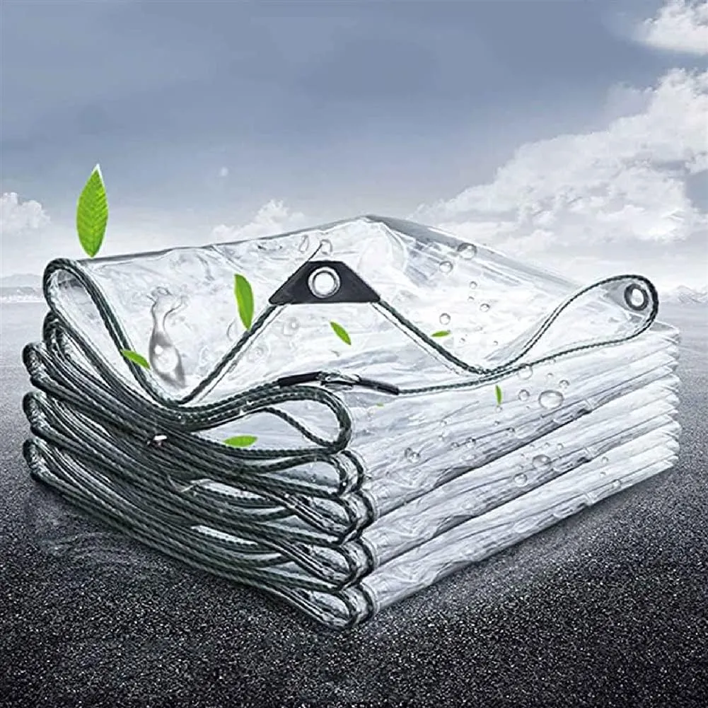 ZHANGQINGXIU Heavy Duty Waterproof Tarpaulin Transparent PVC Plastic Sheet with Grommets Sunscreen Tarp Cover for Camping Greenhouse Potted, 36 Sizes (Color : Clear, Size : 0.6x2m)