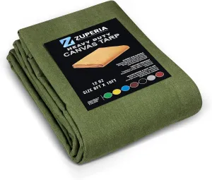 Zuperia Heavy Duty Canvas Tarp (8' x 10' ft - Pack of 1) with Rustproof Grommets, UV Resistant & Tear Resistant Multipurpose Tarpaulin Cover for Outdoor, Industrial & Commercial Use (Olive Green)
